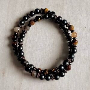 Handmade Green Mother of Pearl & Tiger's Eye Beaded Wrap Bracelet